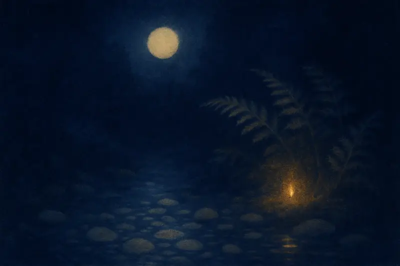 Acqua limpida — dipinto di un ruscello al chiaro di luna così limpido che si vede ogni sassolino